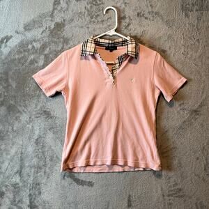 Burberry Preppy Pink Polo Shirt Nova Check Collar Y2K Baby Doll Baddie Small